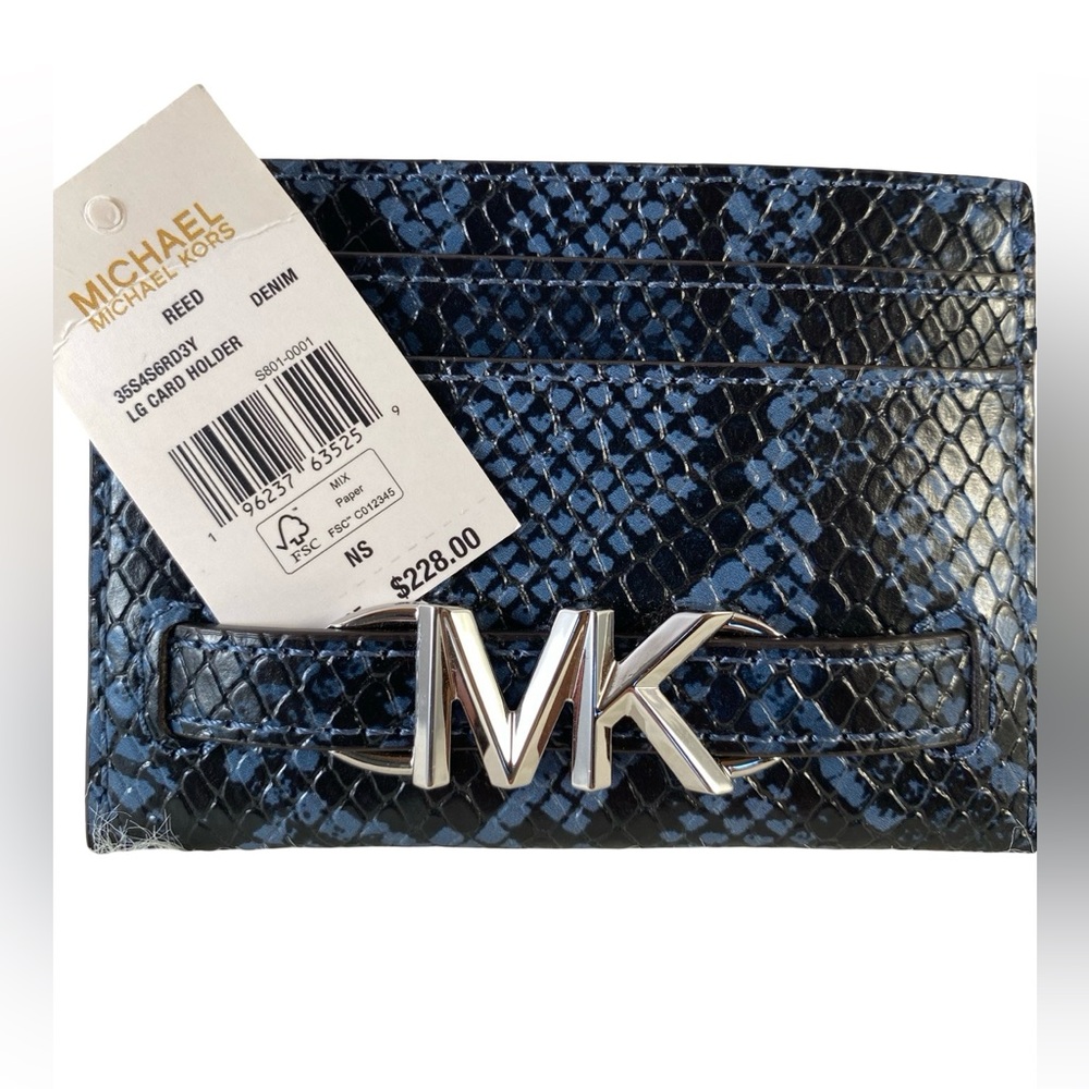 Michael Kors Denim Blue Snakeskin Card Holder